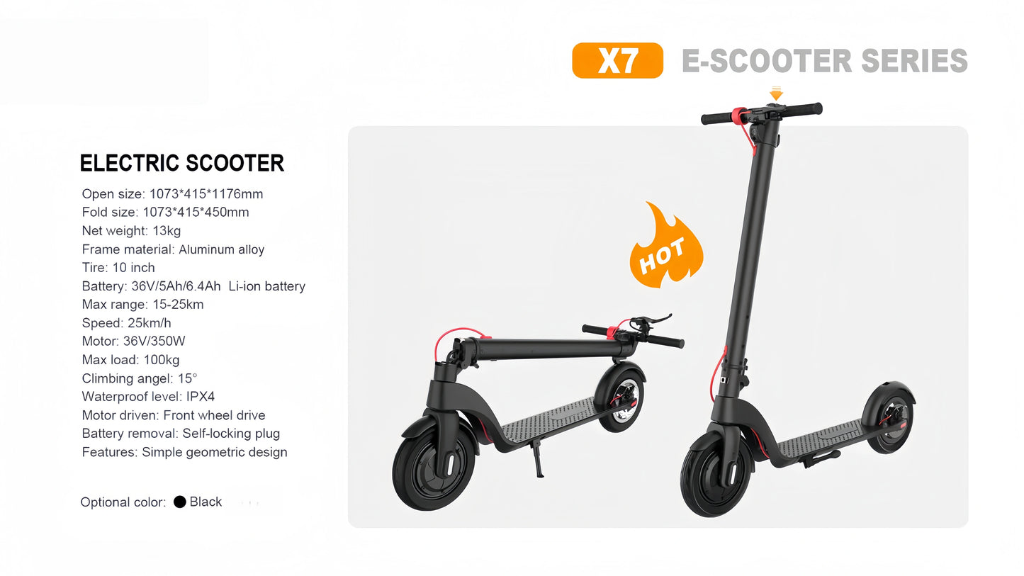 X7-350w 10 Inch Tire 2 Wheel Fast Foldable Adults Mobility Electric Scooters
