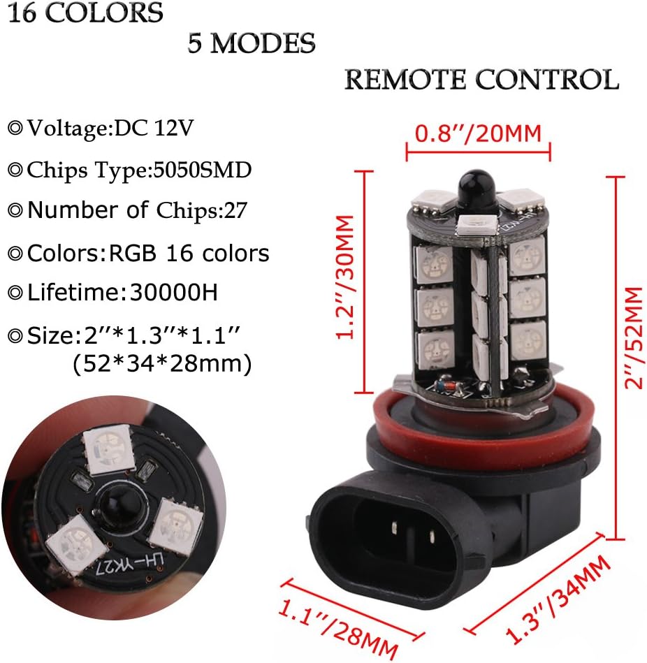 2PCS LED RGB Fog Lights Bulb
