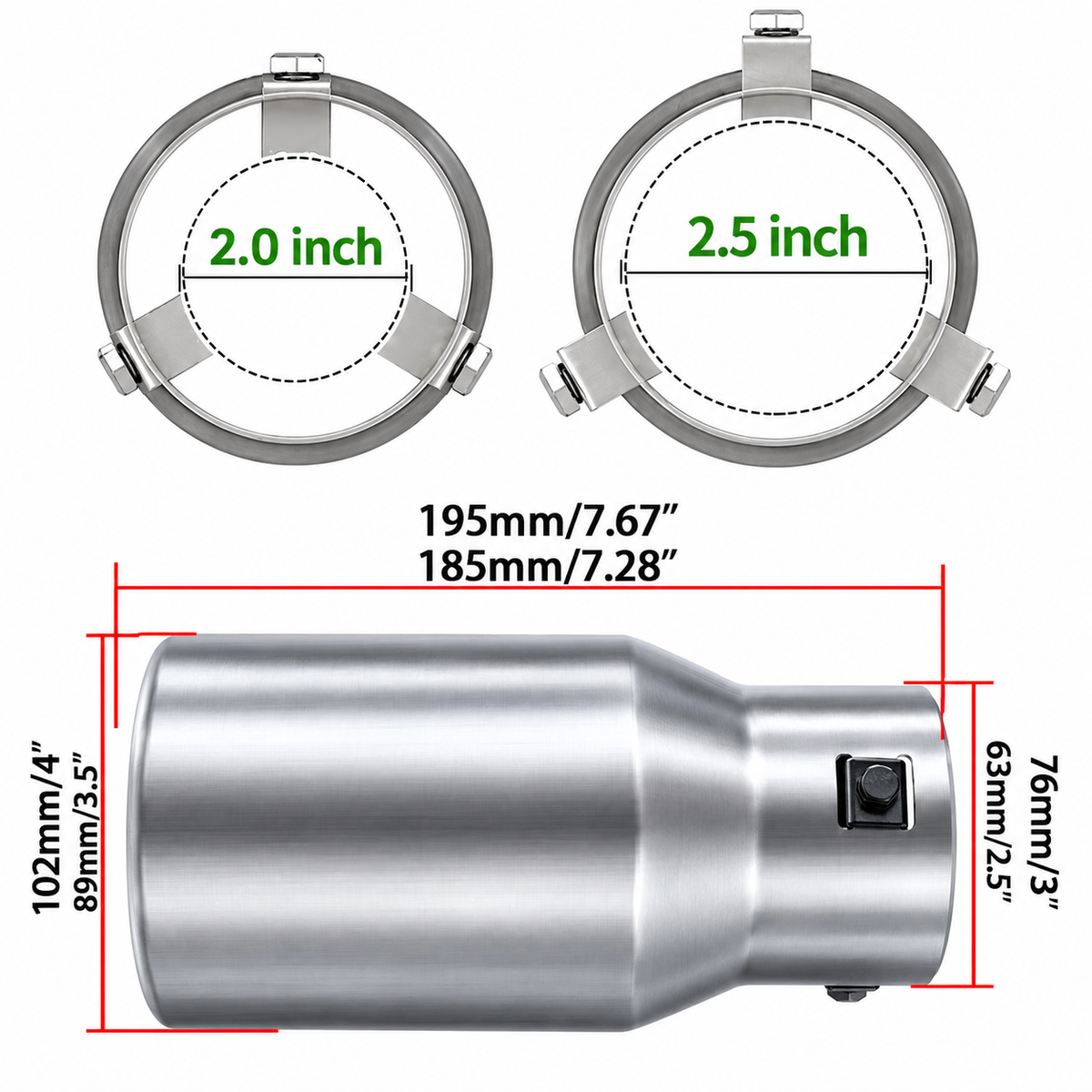 Universal Adjustable Dual-Wall Stainless Steel Exhaust Tip
