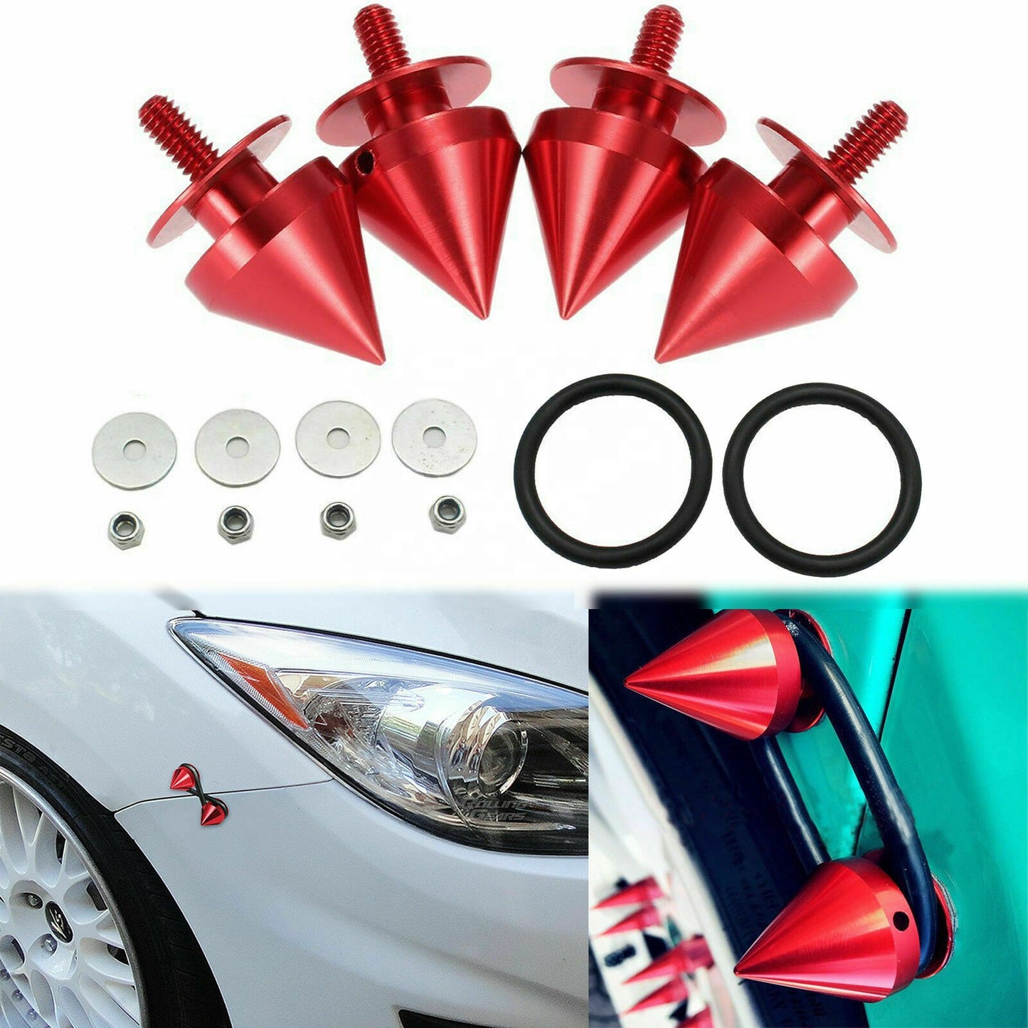 4pcs Spike CNC Aluminum Car Quick Release Fasteners For Front Rear Bumper Trunk Fender Hatch Lids Pad Screws Kit