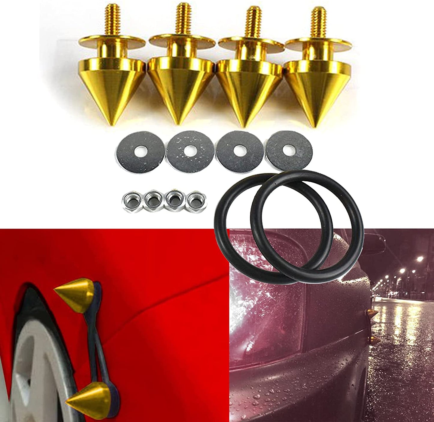 4pcs Spike CNC Aluminum Car Quick Release Fasteners For Front Rear Bumper Trunk Fender Hatch Lids Pad Screws Kit