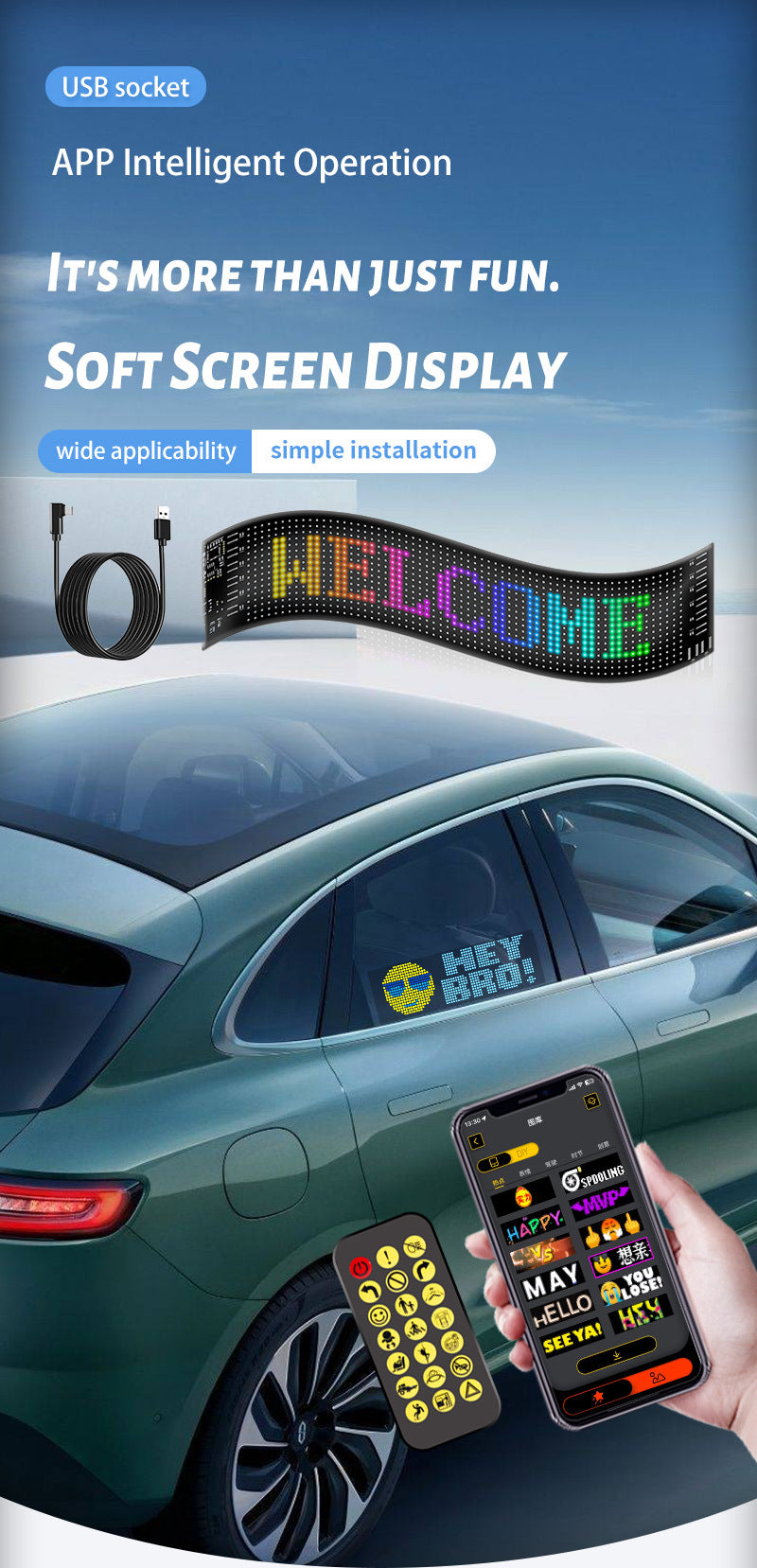 Led Devil Eyes For Truck Led Matrix Panel RGB LED Car Panel DIY Programmable Bluetooth App Control Scrolling Light Decorative