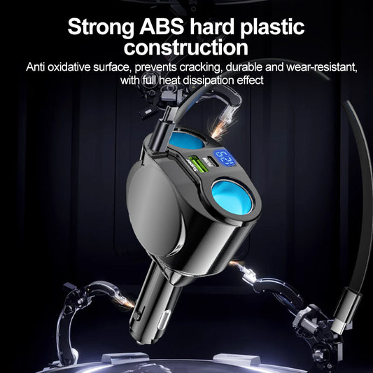 120W Expandable Car Charger Dual Cigarette Lighter PD USB Quick Charge 12V with Voltmeter LED Display For Mobile Phone Chargers