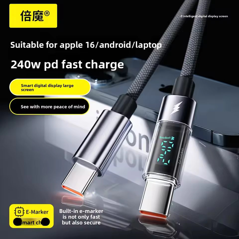 Smart Digital Display Fast Charging Cable 240W Multipurpose Suitable for PD27W 65W Durable Charging Data Line Accory