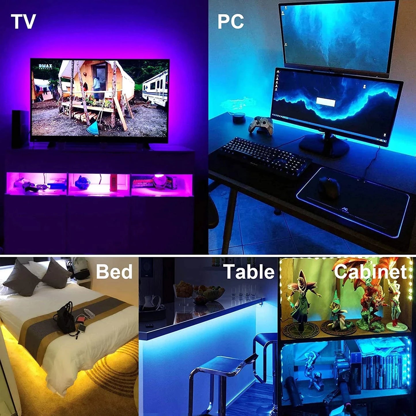 Led strip light RGB with remote control and app music sync, color change is suitable for parties