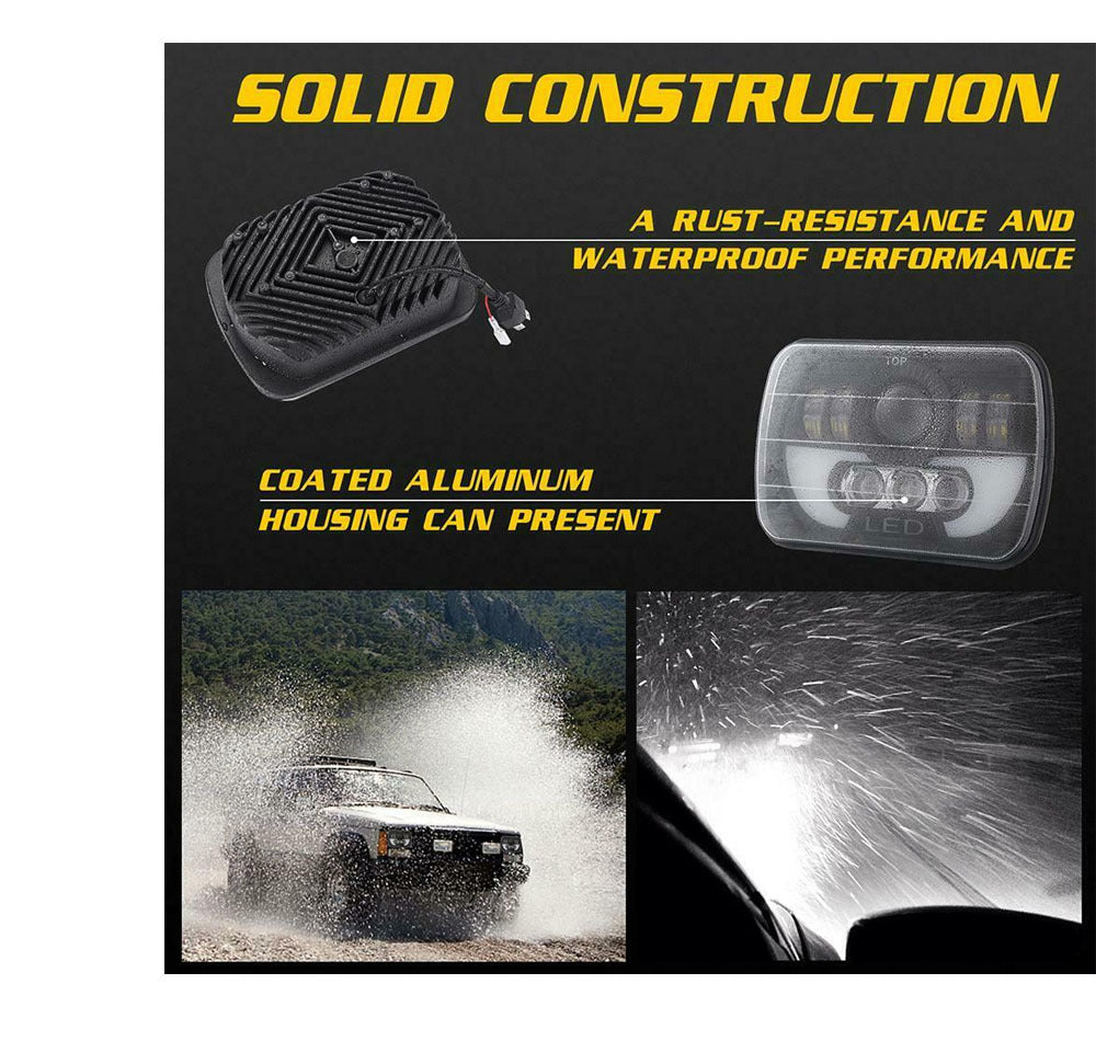 2 PCS 5X7 Inch LED Headlight Square Hi-Lo Beam Halo For Jeep Off-road Truck Motorcycle LED Headlight