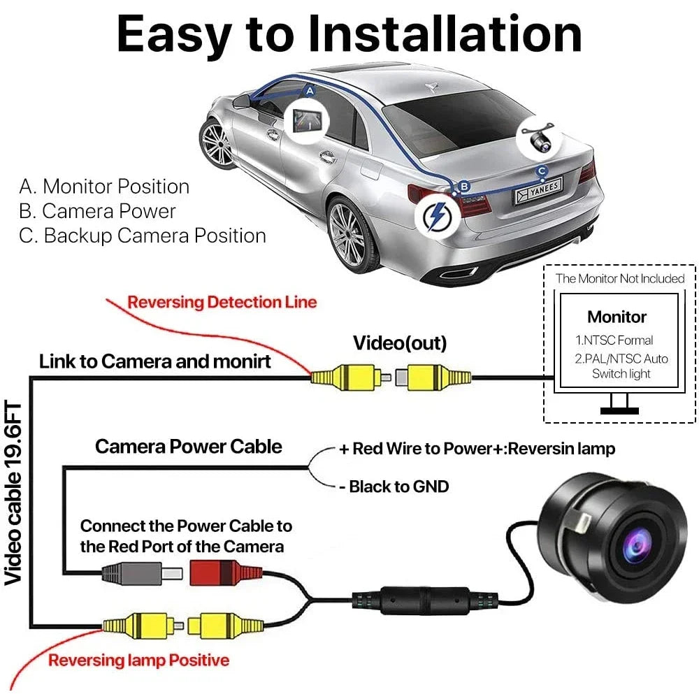 Car Rear View Camera Night Vision Reversing Auto Parking Camera IP68 Waterproof CCD LED Auto Backup Monitor Camera 170 Degree HD