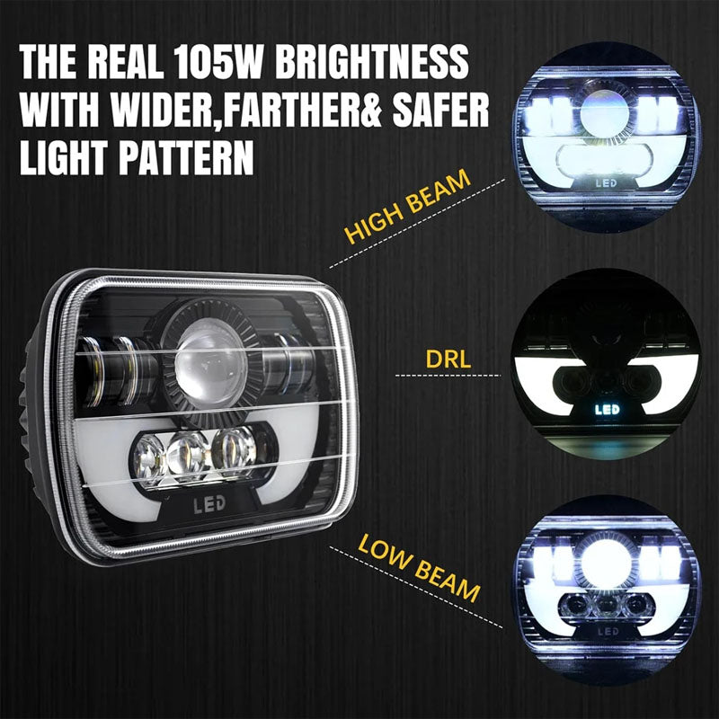 2 PCS 5X7 Inch LED Headlight Square Hi-Lo Beam Halo For Jeep Off-road Truck Motorcycle LED Headlight