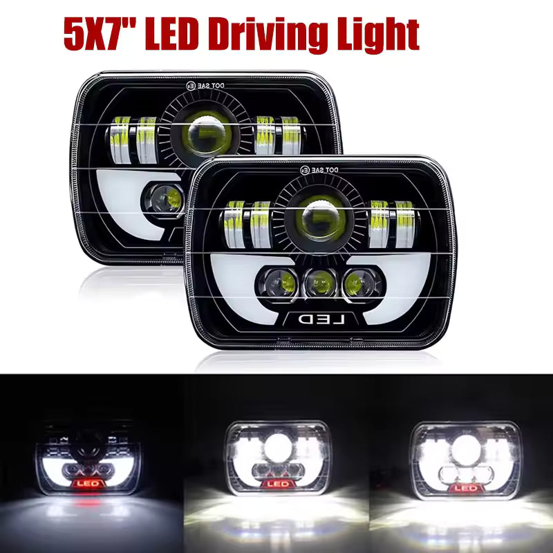 2 PCS 5X7 Inch LED Headlight Square Hi-Lo Beam Halo For Jeep Off-road Truck Motorcycle LED Headlight