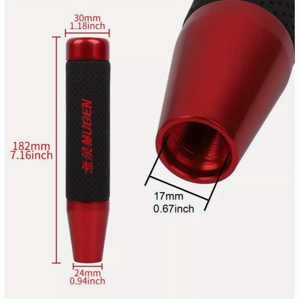18CM Red Universal Mugen Aluminum+Leather Gear Shift Knob Shifter Lever Head