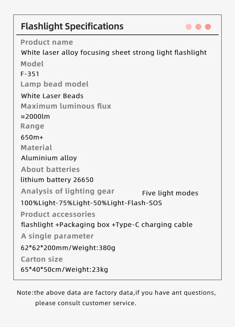 LED Flashlight Typ-C Rechargeable High Power Waterproof Flashlight