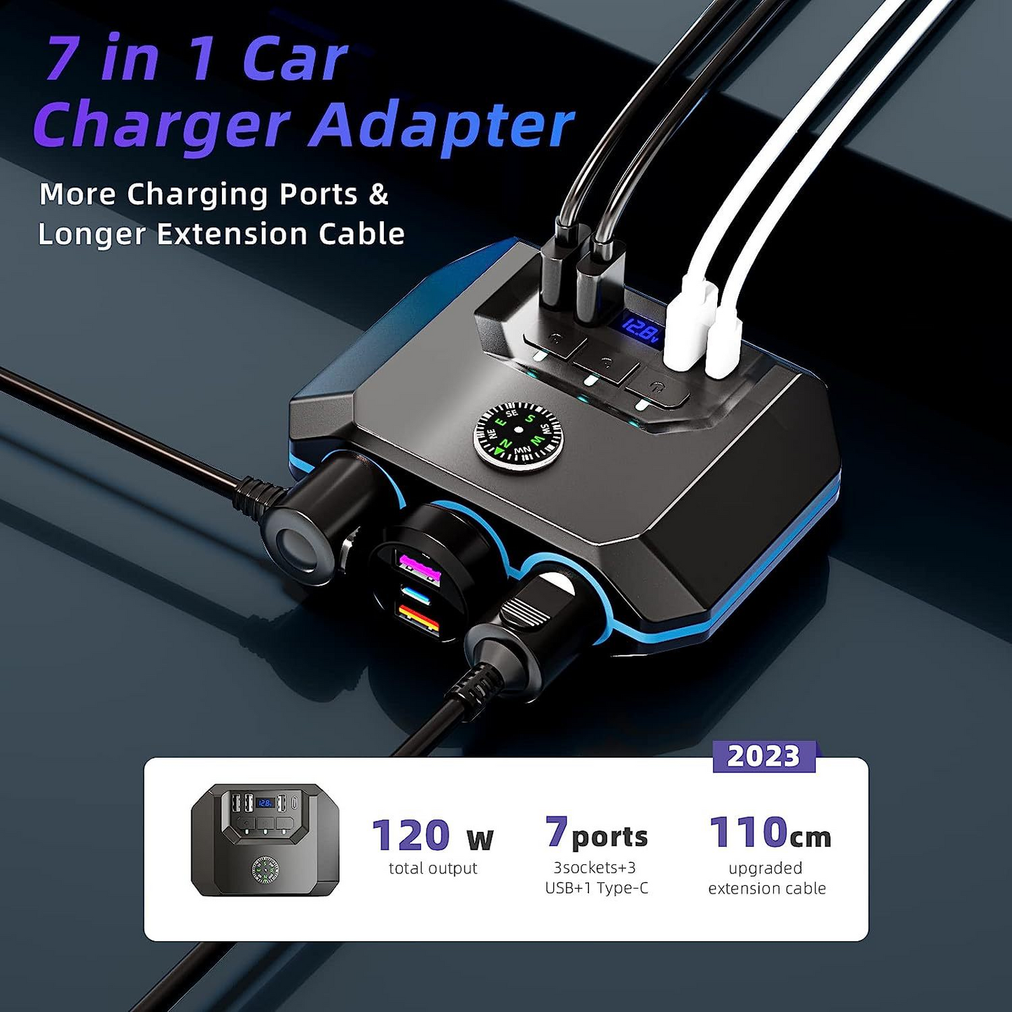 Car Usb Charger Fast Charging 3in1 Car Mobile Phone Charger Usb Cigarette Lighter