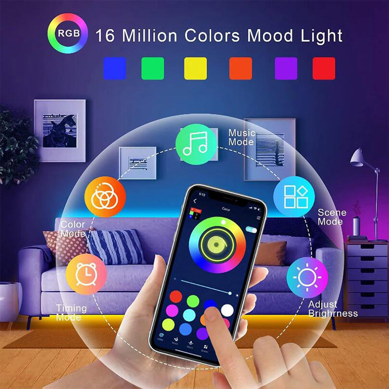 Led strip light RGB with remote control and app music sync, color change is suitable for parties