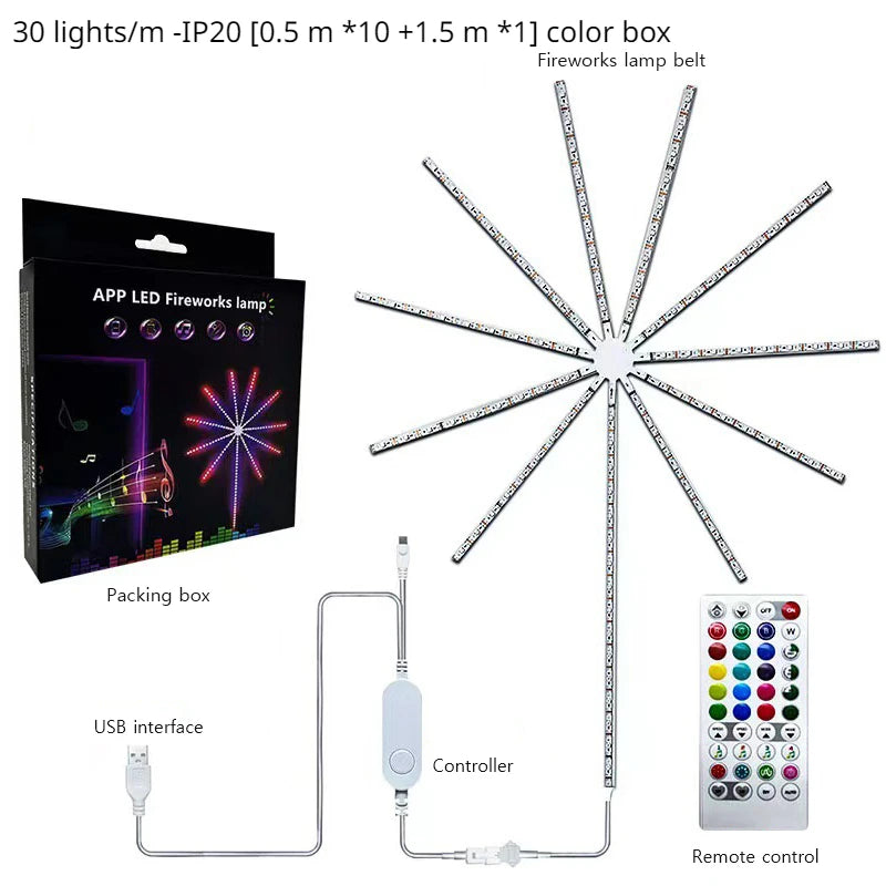 Smart LED Light Strip DIY Firework Remote Bluetooth Festoon Lamp Home Indoor Bedroom Party Bar Decor Fairy Christmas Lights
