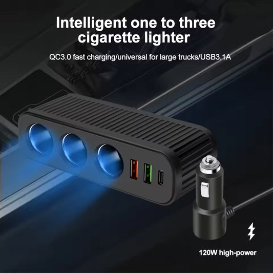 12V/24V Car Cigarette Lighter 120W Car Charger PD QC USB Quick Charge Power Adapter Charger One-to-four Multifunctional Socket