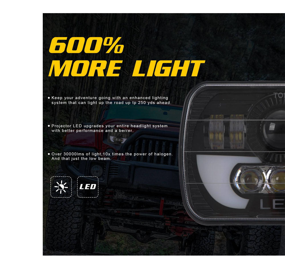 2 PCS 5X7 Inch LED Headlight Square Hi-Lo Beam Halo For Jeep Off-road Truck Motorcycle LED Headlight