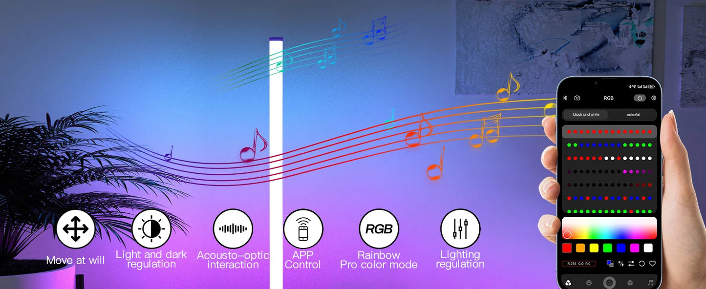 Modern Intelligent RGB Room Corner Floor Ambient Light USB Power LED Light Indoor Decoration Mobile APP Dimming Vertical Light