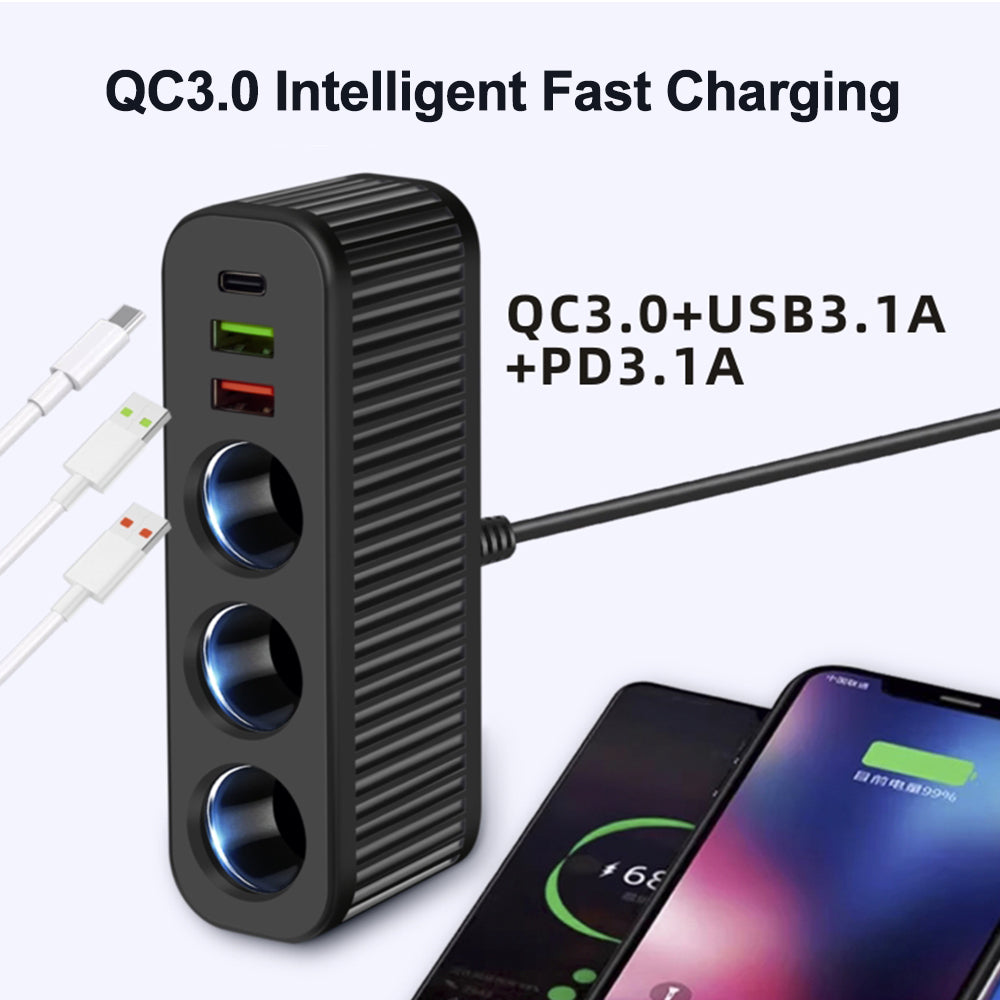 12V/24V Car Cigarette Lighter 120W Car Charger PD QC USB Quick Charge Power Adapter Charger One-to-four Multifunctional Socket