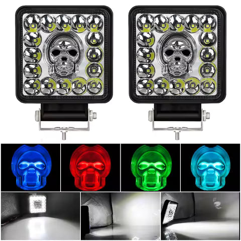 2PCS 12-24V Colorful RGB big vision 16LED burst flashes skeleton work lights