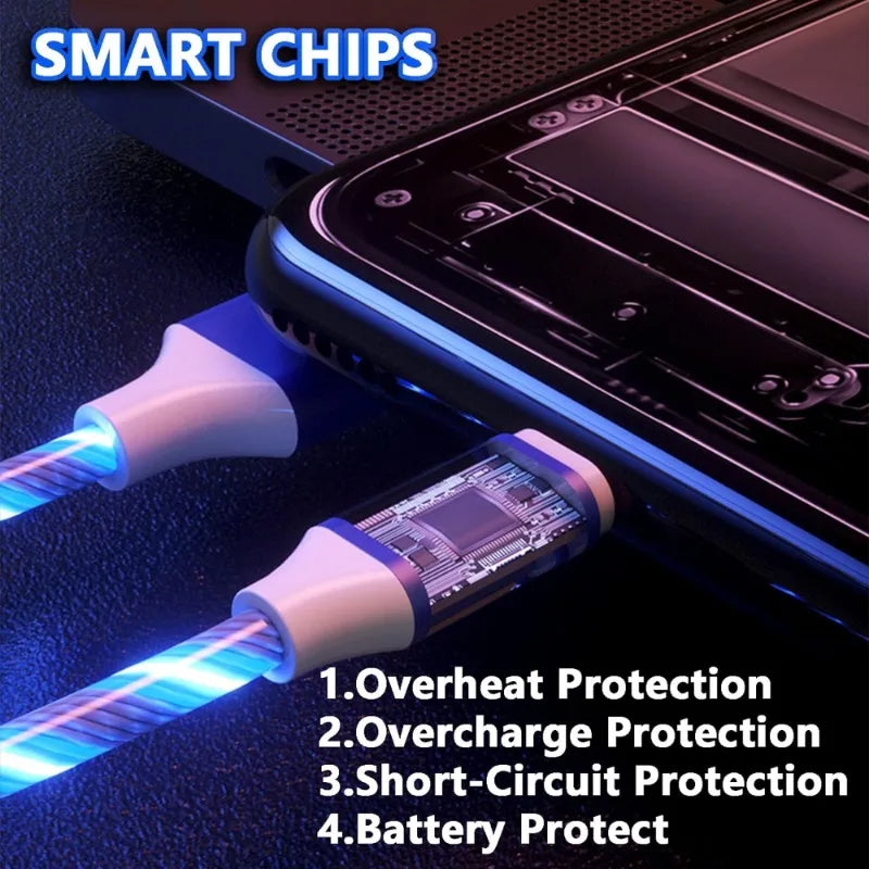 3A Micro USB Glowing LED Light Charger USB Cable For Samsung Galaxy S7 S6 Xiaomi 3 Huawei Android & Apple Phone Charger USB Cord