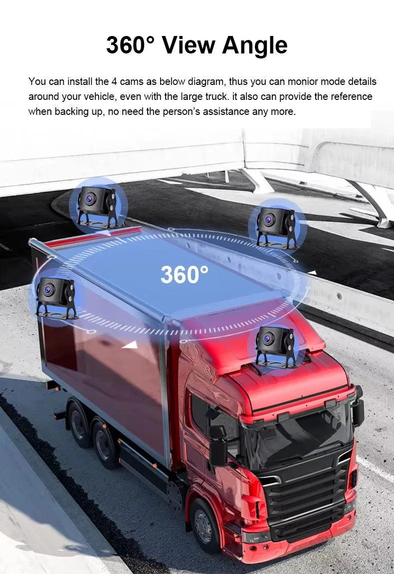 10.1 Inch Reversing Monitor with 4×720P Cameras for Car & RV, Bus & Truck