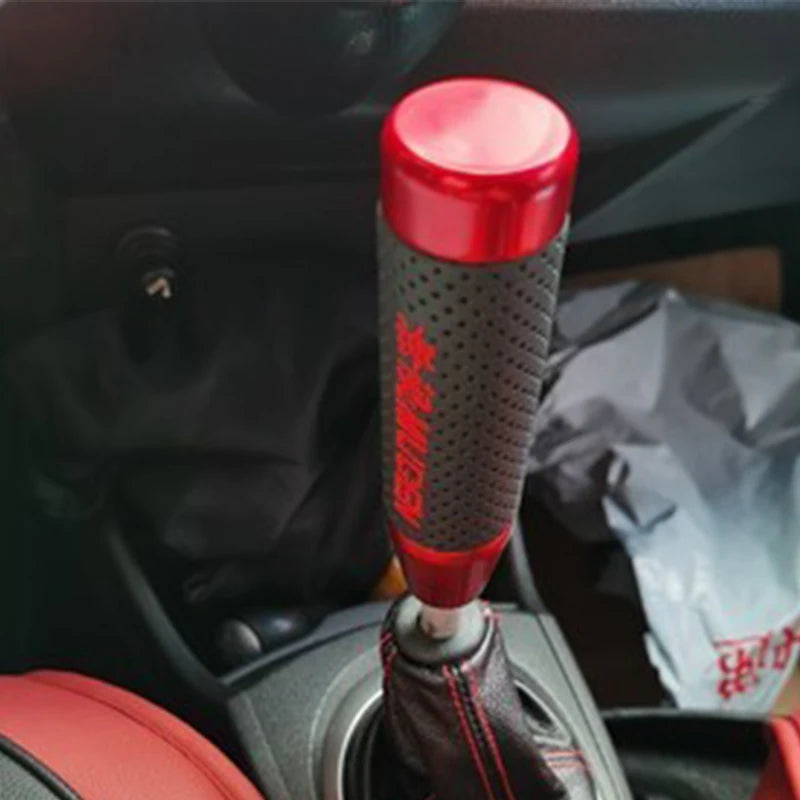 18CM Red Universal Mugen Aluminum+Leather Gear Shift Knob Shifter Lever Head