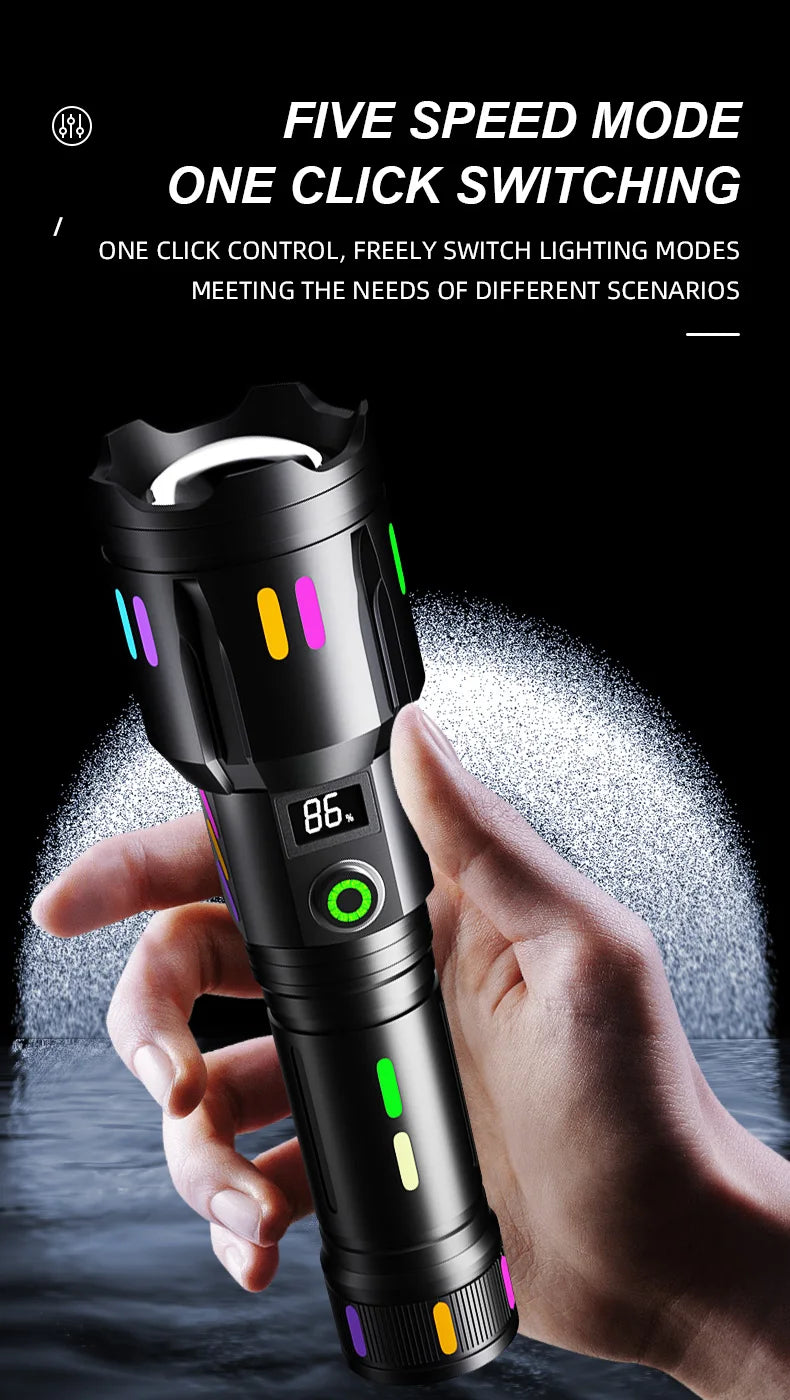LED Flashlight Typ-C Rechargeable High Power Waterproof Flashlight