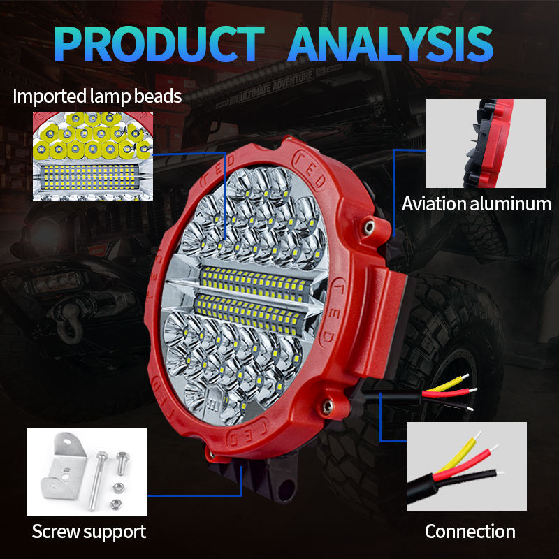 2PCS 7-inch 51W Pair of Auxiliary Lights Wide Vision LED Work Light for Off-road Car SUV IP67 Waterproof White Light