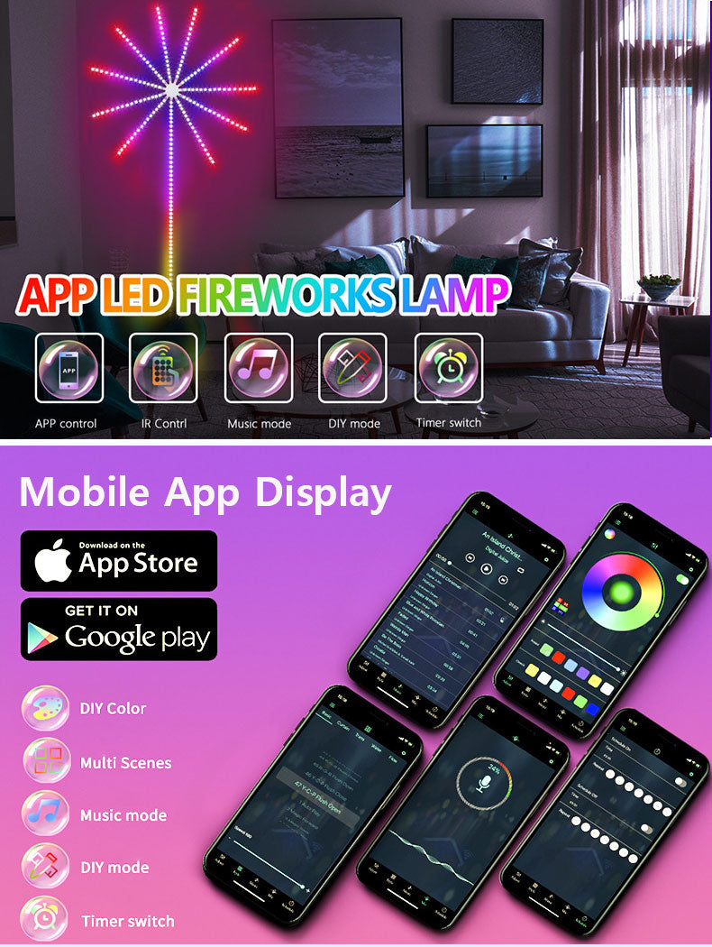 Smart LED Light Strip DIY Firework Remote Bluetooth Festoon Lamp Home Indoor Bedroom Party Bar Decor Fairy Christmas Lights