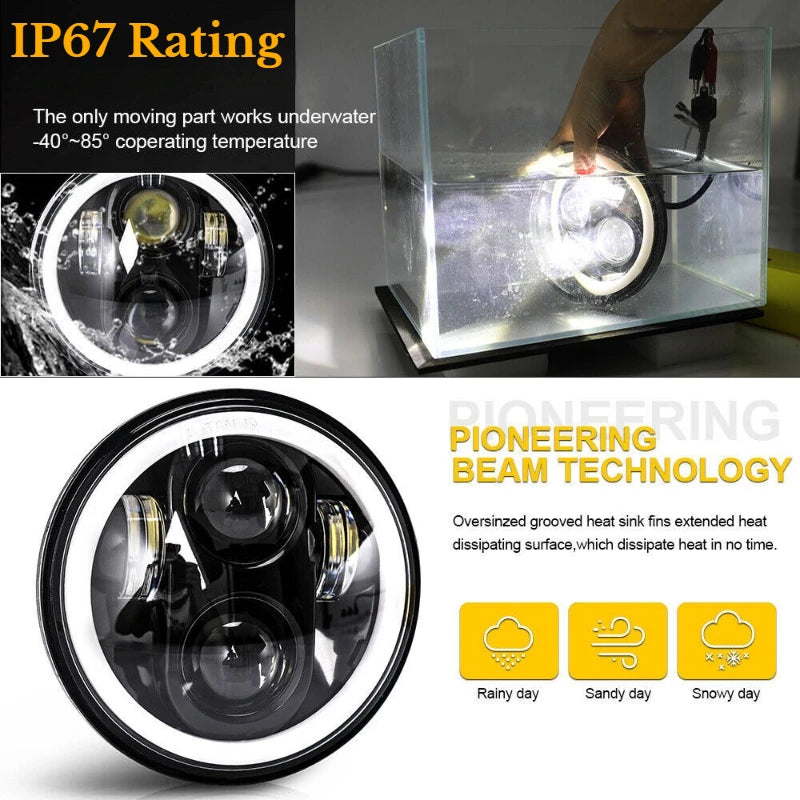 2PCS 5.75 Inch Motorcycle LED Headlight Boss Angel Eye LED Headlight High/Low Beam