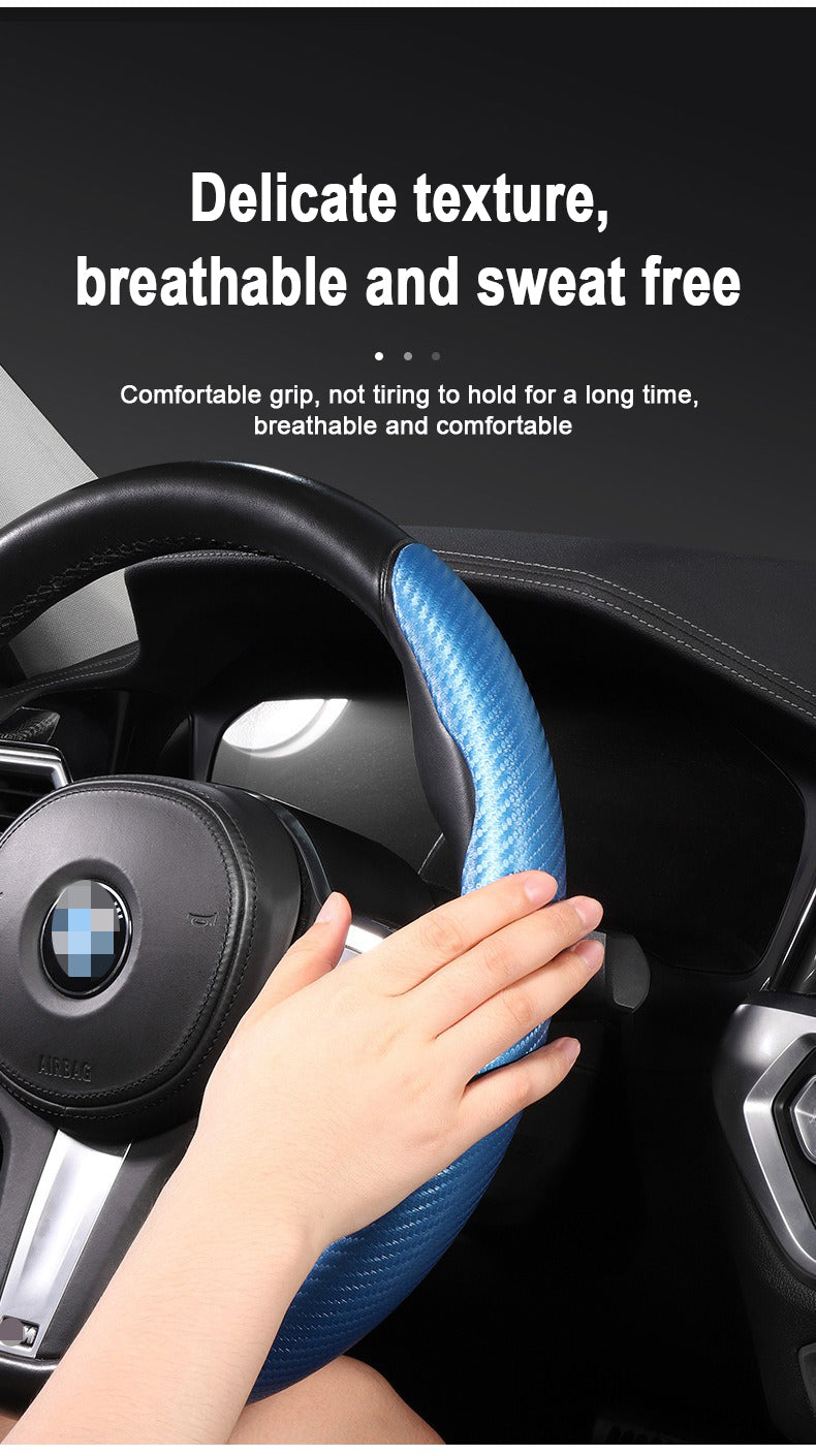 Sporty Ultra-Thin Car Steering Wheel Cover Carbon Fiber Pattern Anti-Slip Four Seasons Universal
