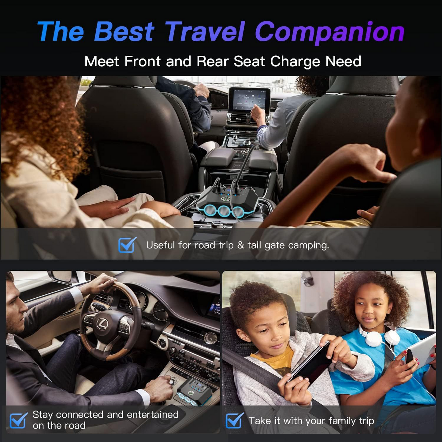 Car Usb Charger Fast Charging 3in1 Car Mobile Phone Charger Usb Cigarette Lighter
