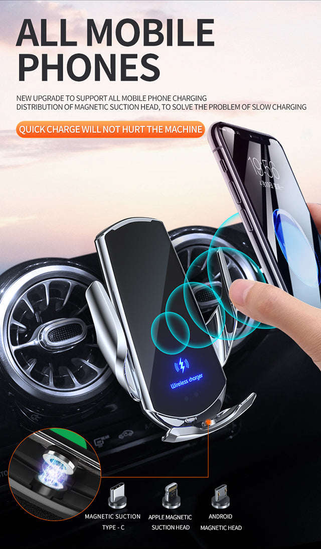Automatic 15W Qi Car Wireless Charger for iPhone 12 11 XS XR X 8 Samsung S20 S10 Magnetic USB Infrared Sensor Phone Holder Mount