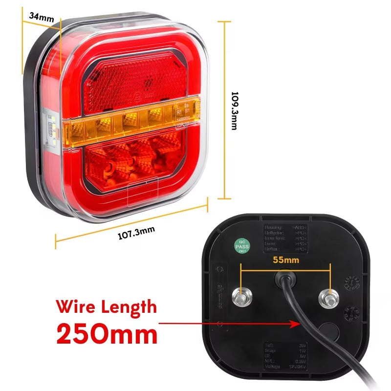 2PCS× 10-30V 28 LED Trailer Tail Light Trailer Tail Lights Square Brake Lights