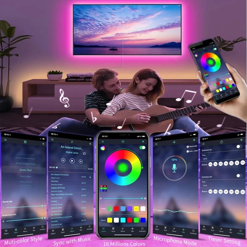 Led strip light RGB with remote control and app music sync, color change is suitable for parties