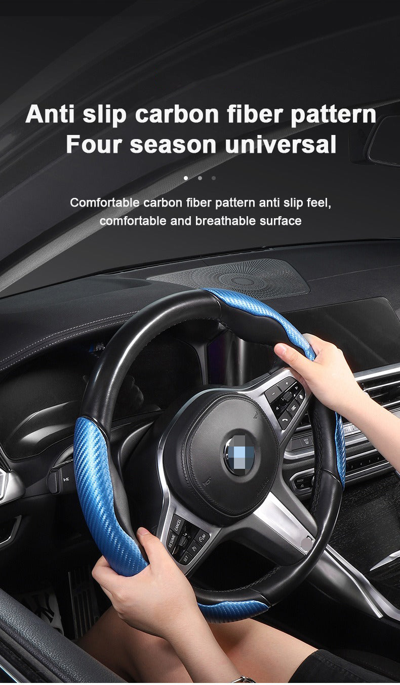 Sporty Ultra-Thin Car Steering Wheel Cover Carbon Fiber Pattern Anti-Slip Four Seasons Universal