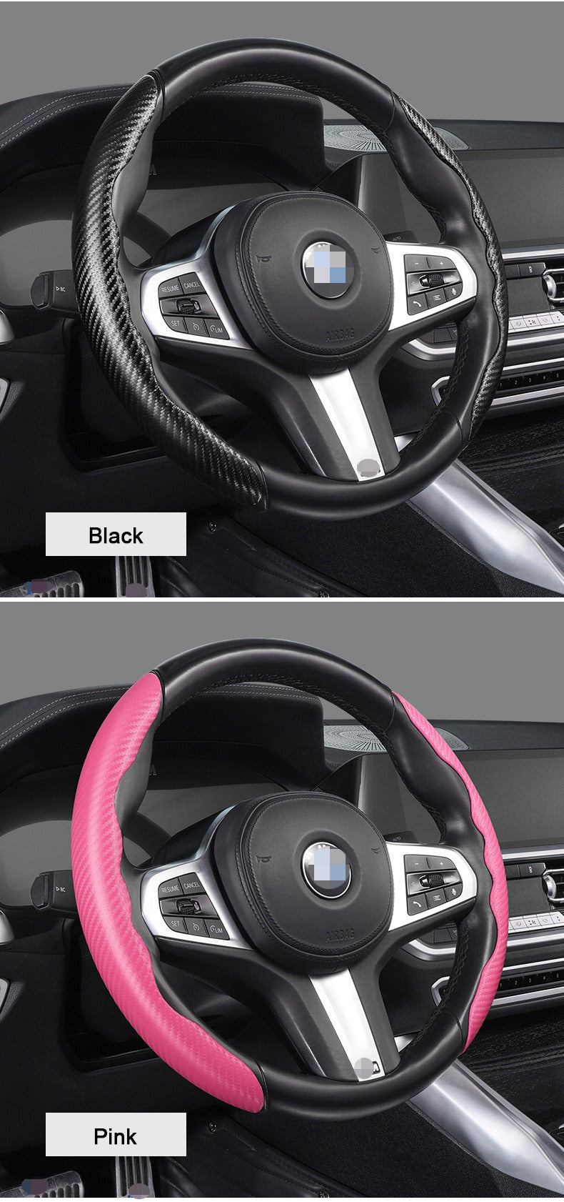 Sporty Ultra-Thin Car Steering Wheel Cover Carbon Fiber Pattern Anti-Slip Four Seasons Universal