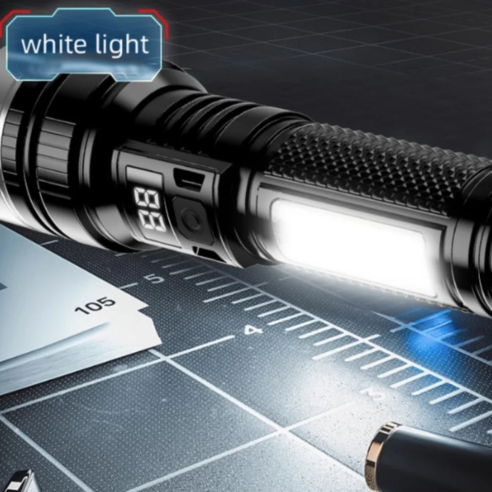 USB Rechargeable LED Flashlight 5 Modes with COB Side Lights Outdoor Emergency Lantern