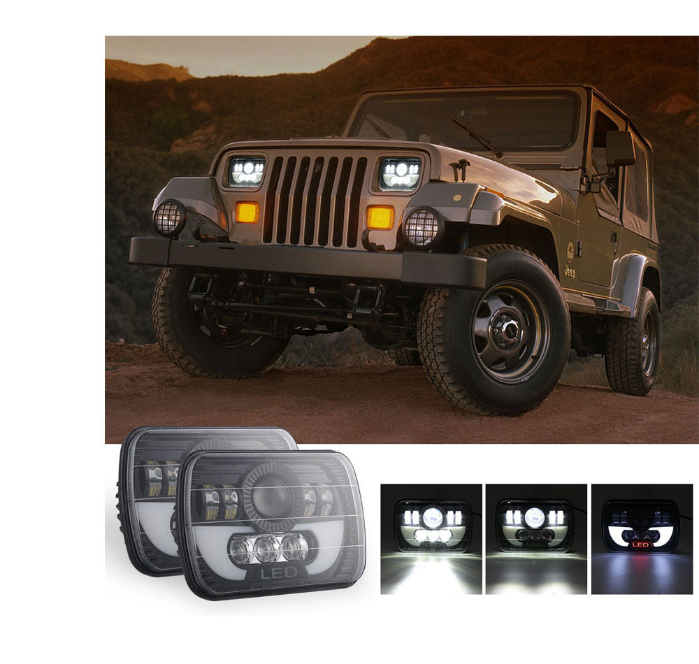 2 PCS 5X7 Inch LED Headlight Square Hi-Lo Beam Halo For Jeep Off-road Truck Motorcycle LED Headlight