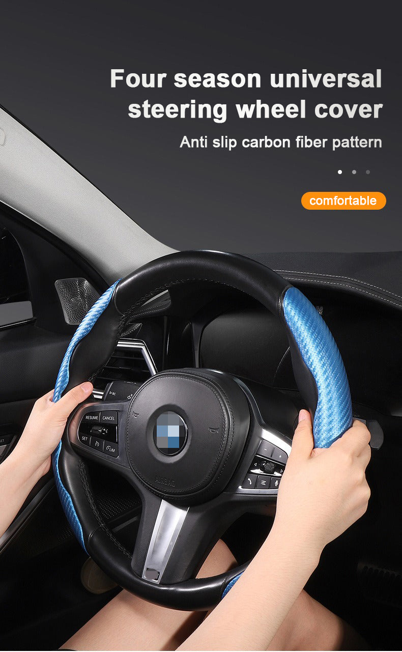 Sporty Ultra-Thin Car Steering Wheel Cover Carbon Fiber Pattern Anti-Slip Four Seasons Universal