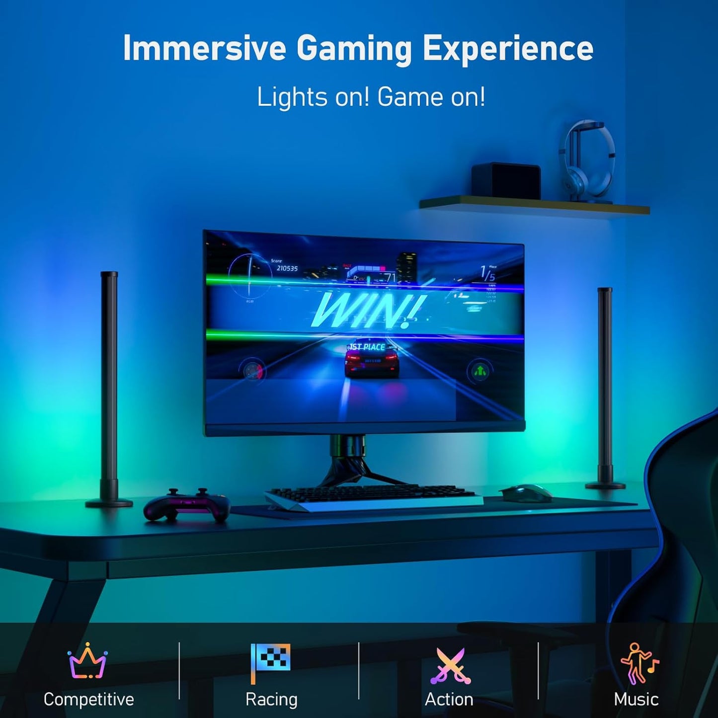 Smart RGB Pickup Light Desktop LED Light Bar Music Rhythm Light TV Backlights with APP and Remote Control Ambient Gaming Lights
