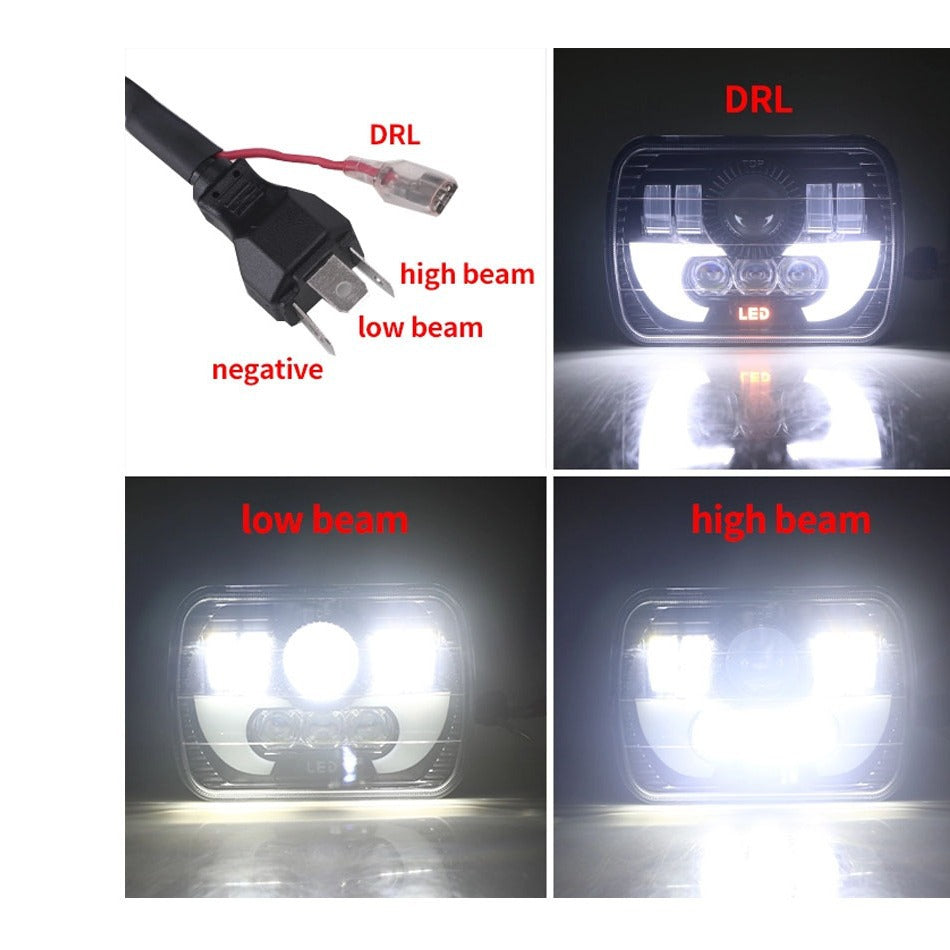 2 PCS 5X7 Inch LED Headlight Square Hi-Lo Beam Halo For Jeep Off-road Truck Motorcycle LED Headlight