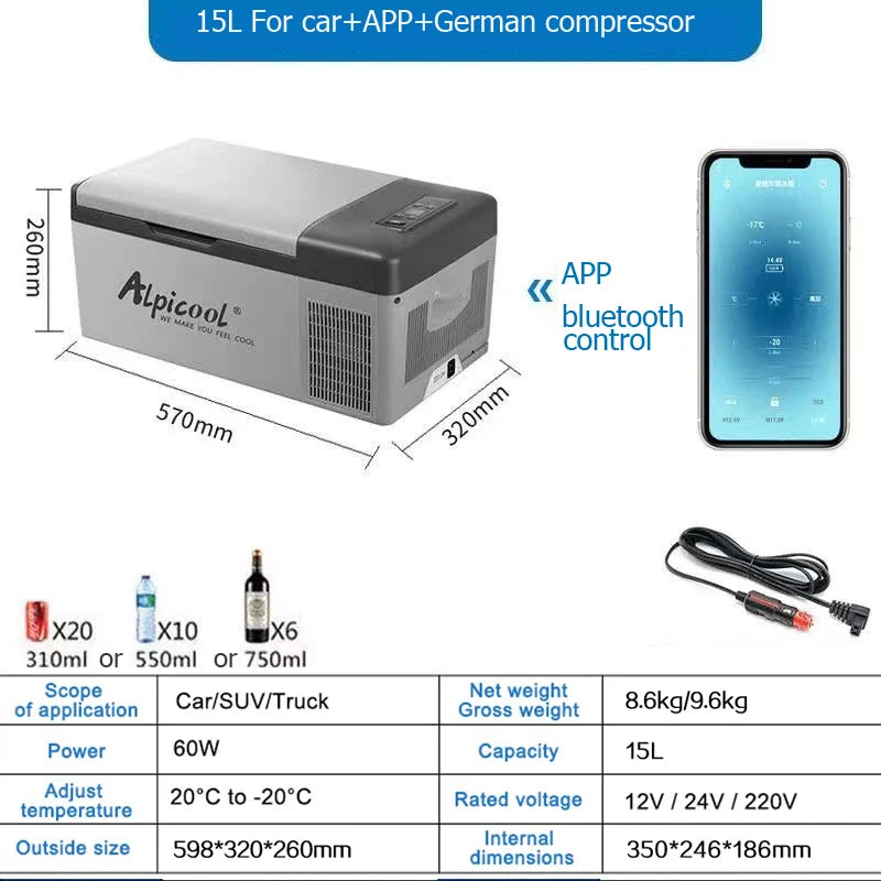 15L Portable Car Fridge DC12V-24V for Cars, Trucks & RVs