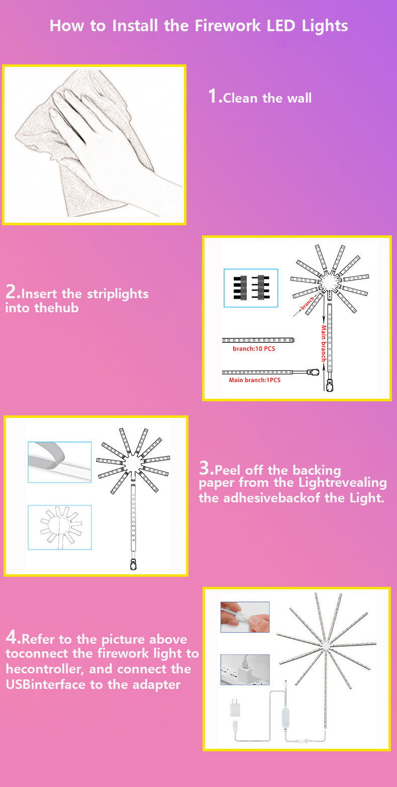 Smart LED Light Strip DIY Firework Remote Bluetooth Festoon Lamp Home Indoor Bedroom Party Bar Decor Fairy Christmas Lights