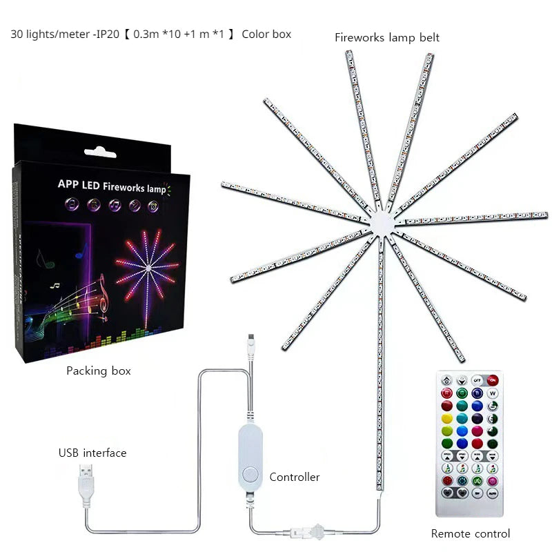 Smart LED Light Strip DIY Firework Remote Bluetooth Festoon Lamp Home Indoor Bedroom Party Bar Decor Fairy Christmas Lights