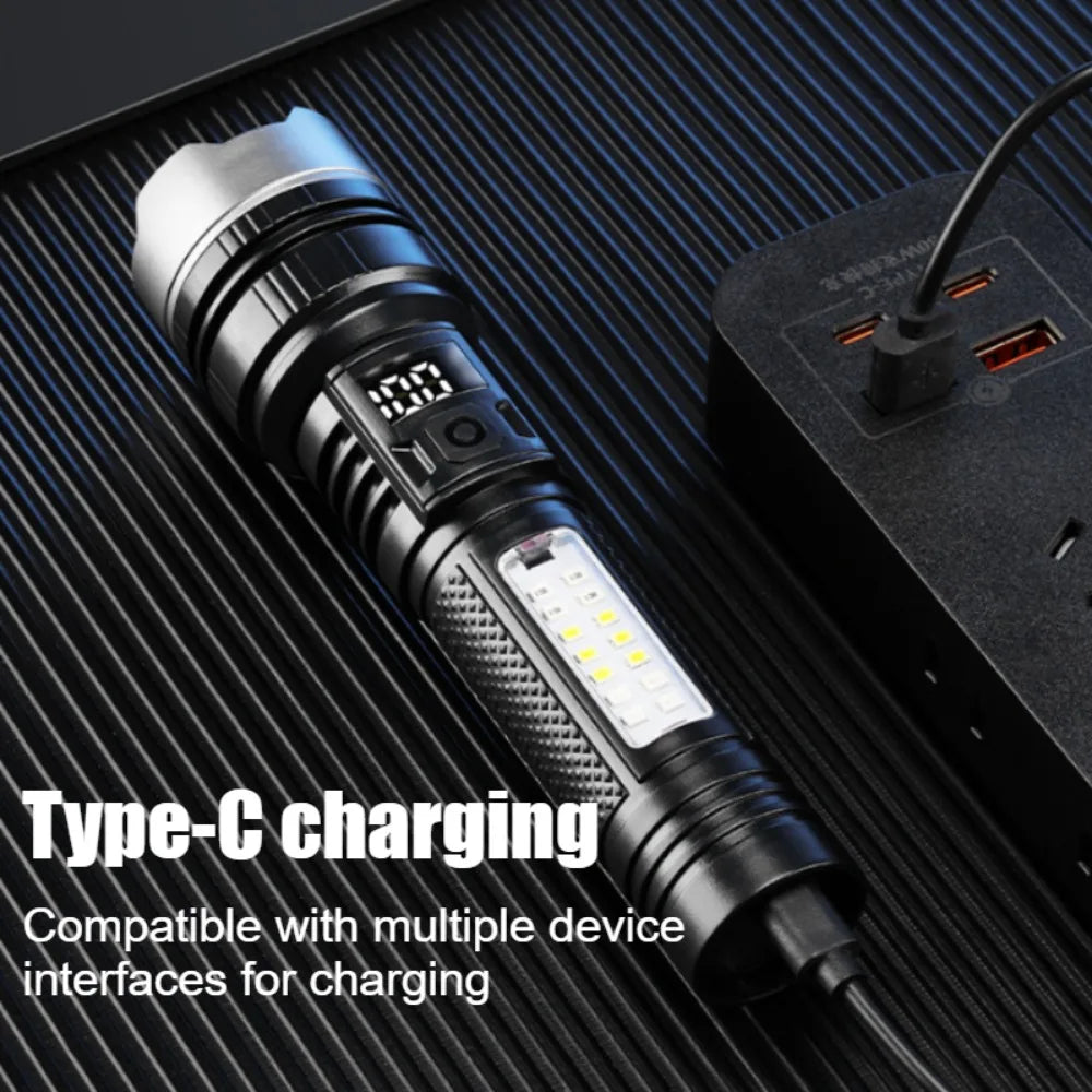 USB Rechargeable LED Flashlight 5 Modes with COB Side Lights Outdoor Emergency Lantern