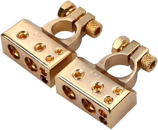 Positive Negative Battery Terminal Platinum Gold Auto Car Gold Plated 2 Pcs