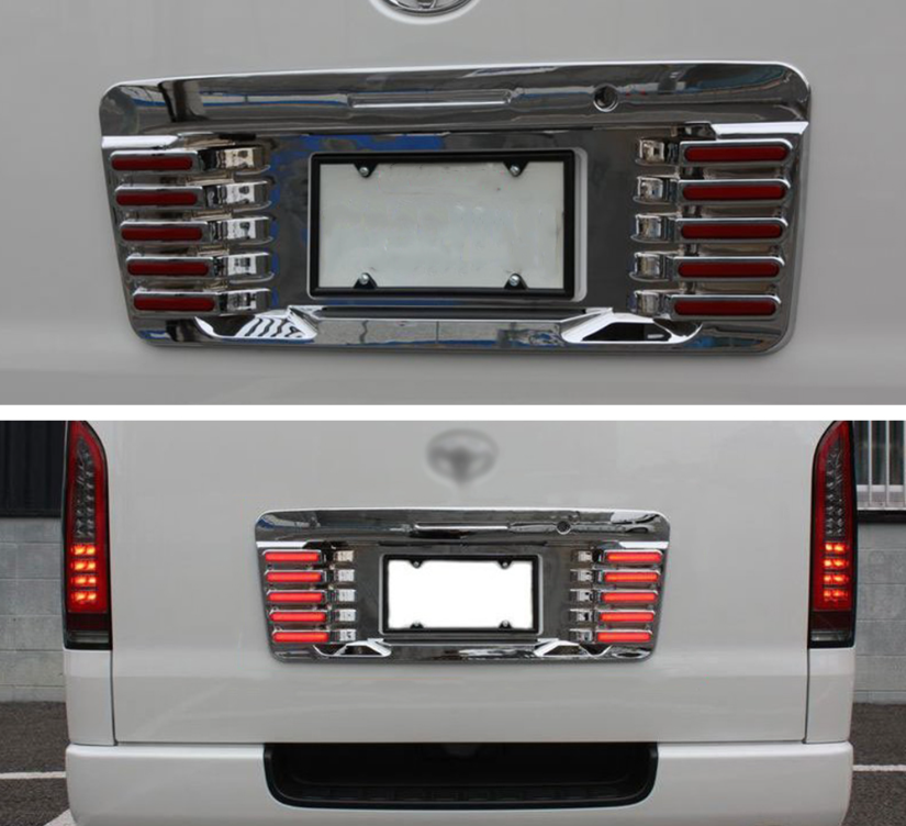 EXTERIOR LED LIGHTS REAR AUTO LICENSE BRAKE LIGHTS REAR LAMPS PLATE COVER FIT FOR HIACE 200 2005-2018 LED LICENSE PLATE COVER