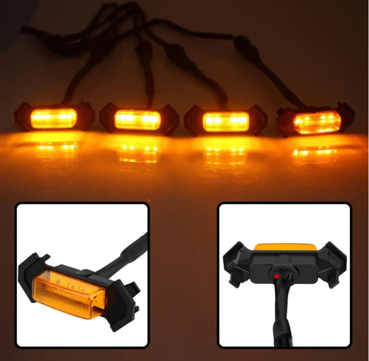 4pcs Car Grill Led Lights 12V Amber Shell with Amber Light Grill Lamp  with Harness Wire