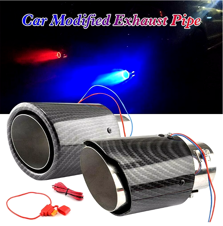 Racing Flame Led Exhaust Muffler Tip Carbon Fiber Racing Automobile Car Tail Pipe Light 2.5 Inch Inlet 4 Inch Outlet